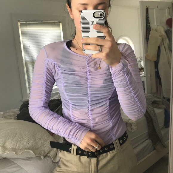Violet Mesh Ruched Top - Picture 3 of 4